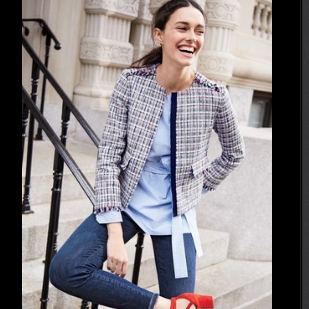 JCrew Blue, Red, White Tweed Jacket